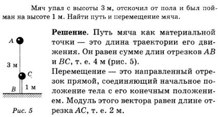 Мяч упал с высоты 3 м, отскочил от пола и был пойман на высоте 1 м. Найти путь и перемещение мяча