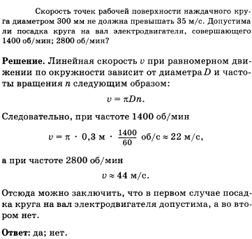 Скорость точек рабочей поверхности наждачного круга диаметром 300 мм не должна превышать 35 м/с. Допустима ли посадка круга на вал электродвигателя