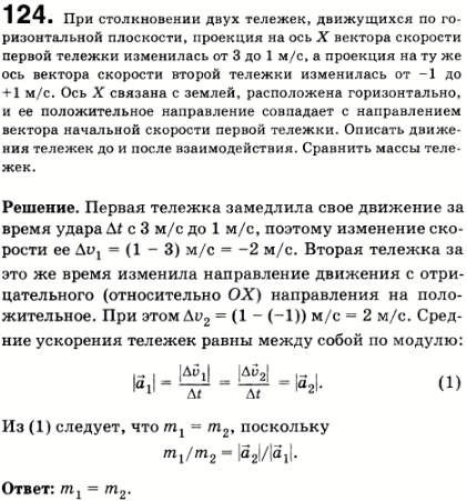 При столкновении двух тележек, движущихся по горизонтальной плоскости, проекция вектора скорости первой тележки на ось X изменилась от 3 до 1