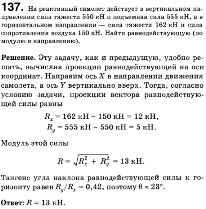 На реактивный самолет действуют в вертикальном направлении сила тяжести 550 кН и подъемная сила 555 кН, а в горизонтальном направлении-сила тяги