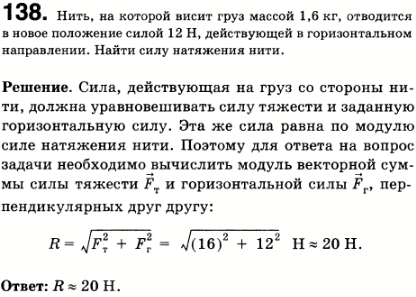 Нить, на которой висит груз массой 1,6 кг, отводится в новое положение силой 12 Н, действующей в горизонтальном направлении. Найти силу натяжения