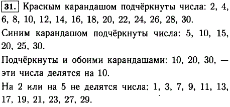 Запишите натуральные числа от 1 до 30 в порядке возрастания и подчеркните красным карандашом каждое второе число, а синим-каждое пятое. Какие