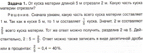 От куска материи длиной 5 м отрезали 2 м. Какую часть куска материи отрезали?