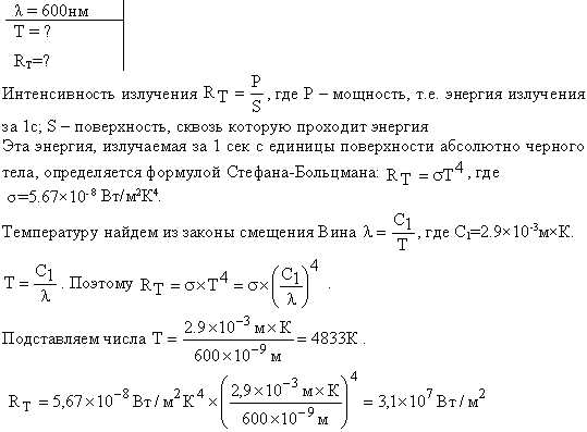 Определить температуру T и энергетическую светимость излучательность Re абсолютно черного тела, если максимум энергии излучения приходится на
