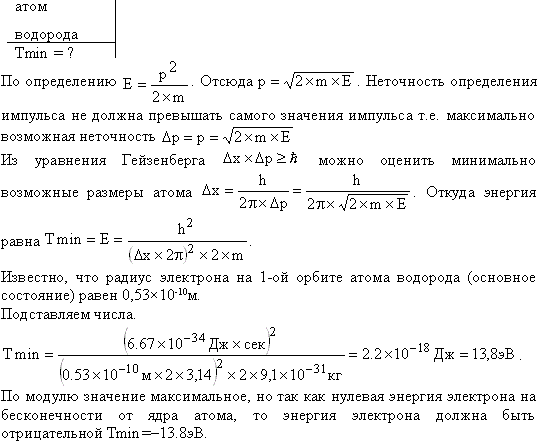 Для приближенной оценки минимальной энергии электрона в атоме водорода можно предположить, что неопределенность Δr радиуса r электронной орбиты