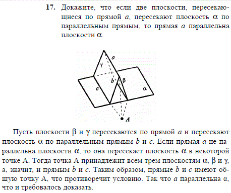 Докажите, что если две плоскости, пересекающиеся по прямой a, пересекают плоскость α по параллельным прямым, то прямая а параллельна плоскости