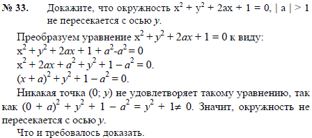 Докажите, что окружность x^2 + y2 + 2ax + 1=0, модуль |a| > 1 не пересекается с осью y.