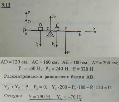 Однородная горизонтальная балка соединена со стеной шарниром и подперта в точке, лежащей на расстоянии 160 см от стены. Длина балки 400 см, ее