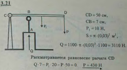 Предохранительный клапан A парового котла соединен стержнем AB с однородным рычагом CD длины 50 см и веса 10 Н, который может вращаться вокруг