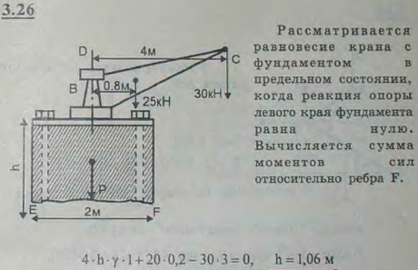 Подъемный кран установлен на каменном фундаменте. Вес крана Q=25 кН и приложен в центре тяжести A на расстоянии AB=0,8 м от оси крана; вылет