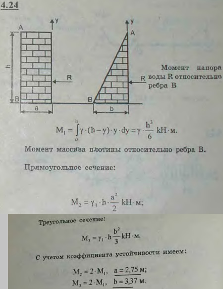 Давление воды на маленькую площадку плотины возрастает пропорционально расстоянию ее от свободной поверхности воды и равно весу столба воды