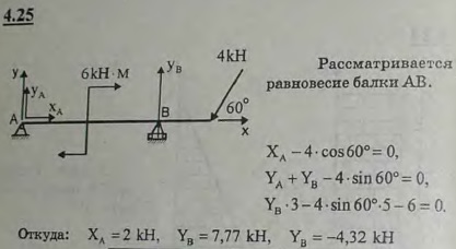 Определить реакции опор A и B балки, находящейся под действием одной сосредоточенной силы и пары сил. Нагрузка и размеры указаны на рисунке