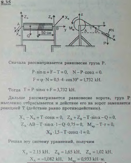 Ворот, служащий для подъема породы из наклонного шурфа, состоит из вала радиуса 0,25 м и длины 1,5 м. Вал приводится во вращение при помощи мотора