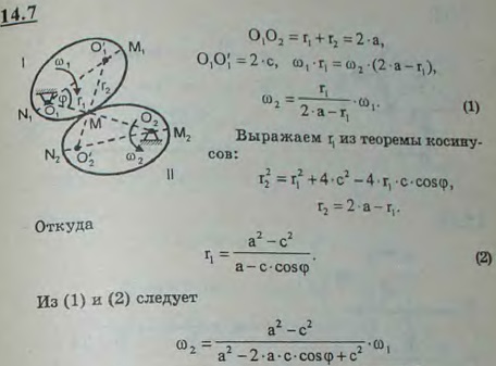 Вывести закон передачи вращения пары эллиптических зубчатых колес с полуосями a и b. Угловая скорость колеса I ω1=const. Расстояние между осями