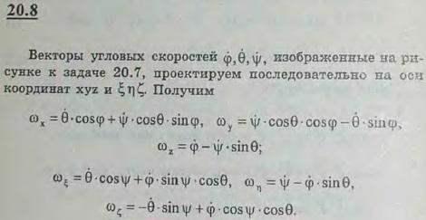 Зная скорости изменения корабельных углов, определить проекции угловой скорости корабля на оси систем отсчета Cxyz и Cξηζ см. рисунок к предыдущей
