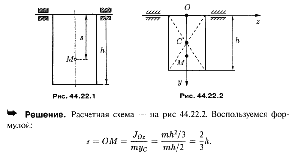 Определить положение центра удара прямоугольной мишени для стрельбы. Высота мишени равна h.