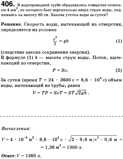 В водопроводной трубе образовалось отверстие сечением 4 мм^2, из которого бьет вертикально вверх струя воды, поднимаясь на высоту 80 см. Какова