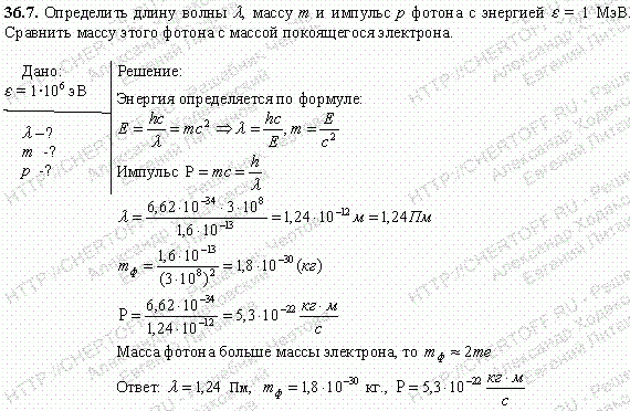 Определить длину волны λ, массу m и импульс p фотона с энергией ε=1 МэВ. Сравнить массу этого фотона с массой покоящегося электрона.