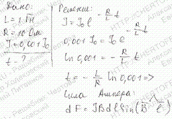 Цепь состоит из катушки индуктивностью L1=1 Гн и сопротивлением R=10 Ом. Источник тока можно отключать, не разрывая цепи. Определить время t