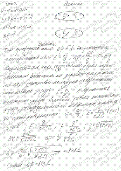 Две круглые металлические пластины радиусом R=10 см каждая, заряженные разноименно, расположены одна против другой параллельно друг другу и притягиваются