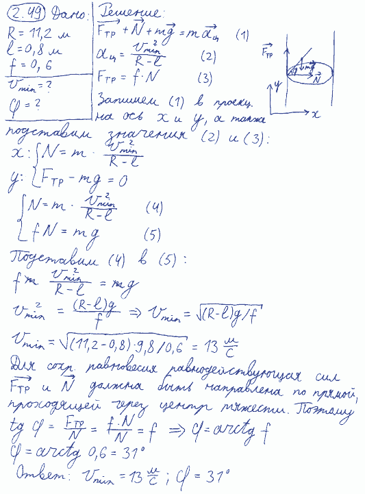 Мотоцикл едет по внутренней поверхности вертикального цилиндра радиусом R=11,2 м. Центр тяжести мотоцикла с человеком расположен на расстоянии