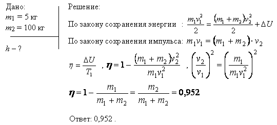 Молот массой m1=5 кг ударяет небольшой кусок железа, лежащий на наковальне. Масса m2 наковальни равна 100 кг. Массой куска железа пренебречь