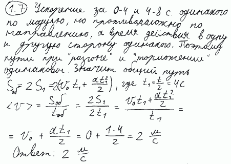 Зависимость ускорения от времени при некотором движении тела представлена на рис. 1.5. Определить среднюю путевую скорость <v> за время