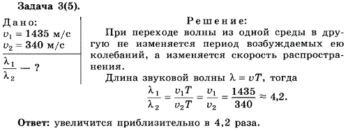 Упражнение 6.3. Во сколько раз изменится длина звуковой волны при переходе звука из воздуха в воду? Скорость звука в воде 1435 м/с, в воздухе