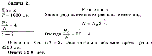 Упражнение 14.2. Период полураспада радия Т=1600 лет. Через какое время число атомов уменьшится в 4 раза?