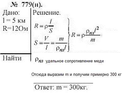 Медный провод длиной 5 км имеет сопротивление 12 Ом. Определить массу меди, необходимой для его изготовления