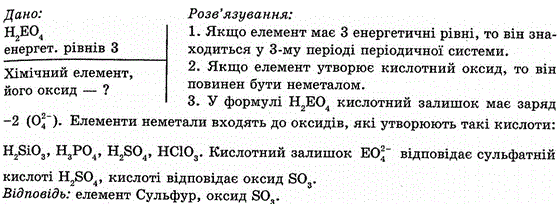 Загальна формула кислоти H2EO4. Електронна оболонка атома кислототвірного елемента має три енергетичні рівні. Назвіть хімічний елемент і складіть