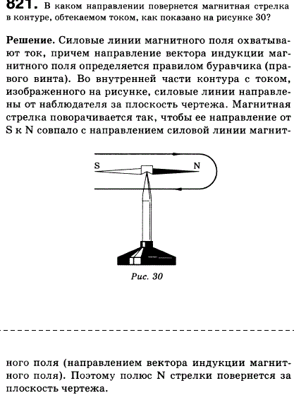 В каком направлении повернется магнитная стрелка в контуре с током, как показано на рисунке 89