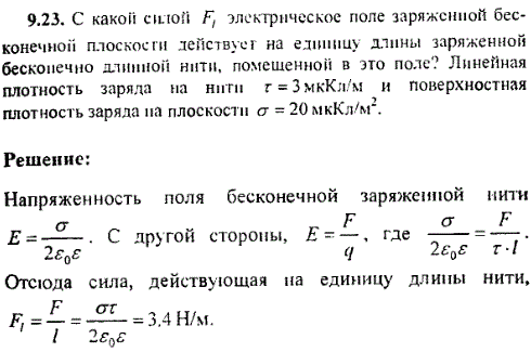 C какой силой Fℓ электрическое поле заряженной бесконечной плоскости действует на единицу длины заряженной бесконечно длинной нити, помешенной