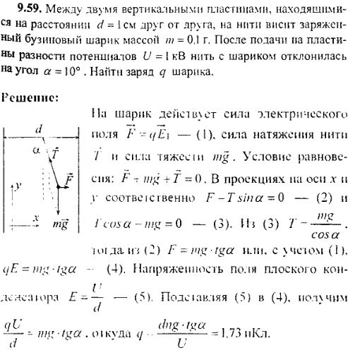 Между двумя вертикальными пластинами, находящимися на расстоянии d=1 см друг от друга, на нити висит заряженный бузиновый шарик массой m=0,1