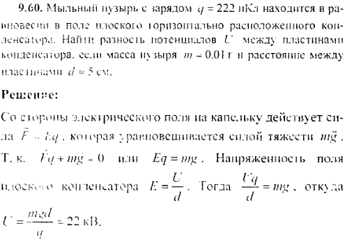 Мыльный пузырь с зарядом q=222 нКл находится в равновесии в поле плоского горизонтально расположенного конденсатора. Найти раз разность потенциалов