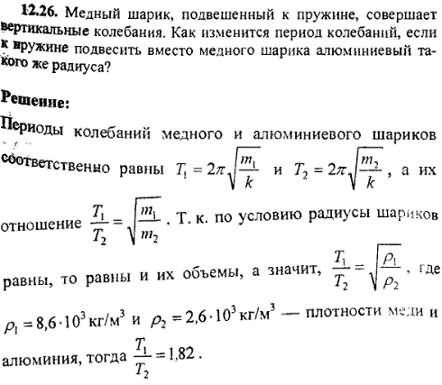 Медный шарик, подвешенный к пружине, совершает вертикальные колебания. Как изменится период колебаний, если к пружине подвесить вместо медного