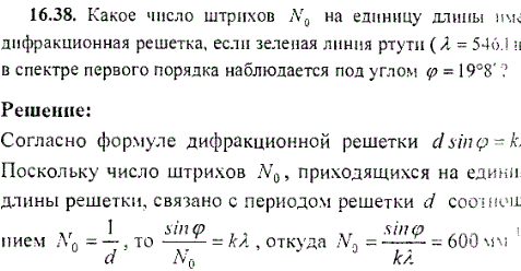 Какое число штрихов N0 на единицу длины имеет дифракционная решетка, если зеленая линия ртути λ=546,1 нм в спектре первого порядка наблюдается