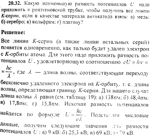 Какую наименьшую разность потенциалов U надо приложить к рентгеновской трубке, чтобы получить все линии K-серии, если в качестве материала антикатода